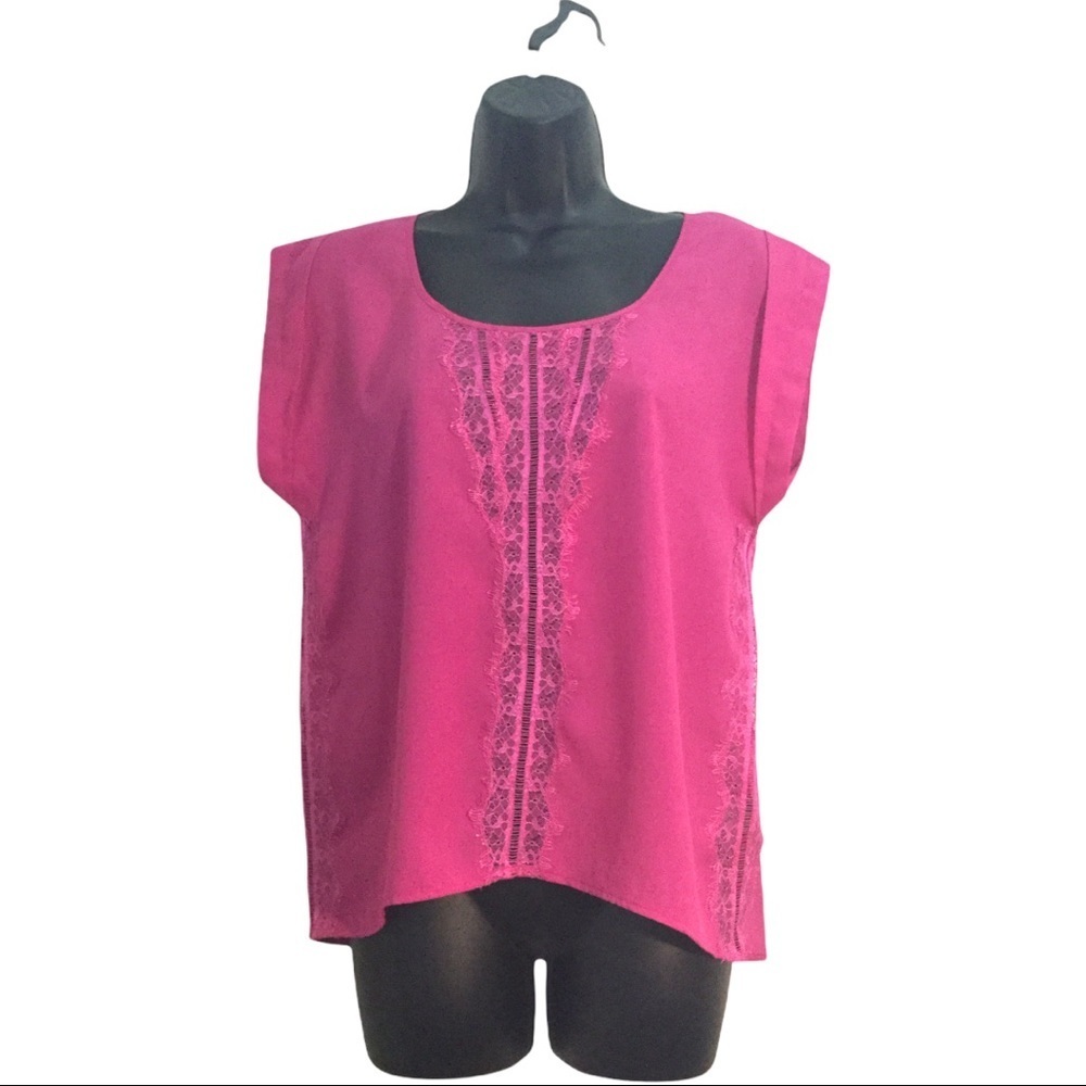 Sparkle & Fade Pink Short Sleeve Top with Lace Accent Size Small
